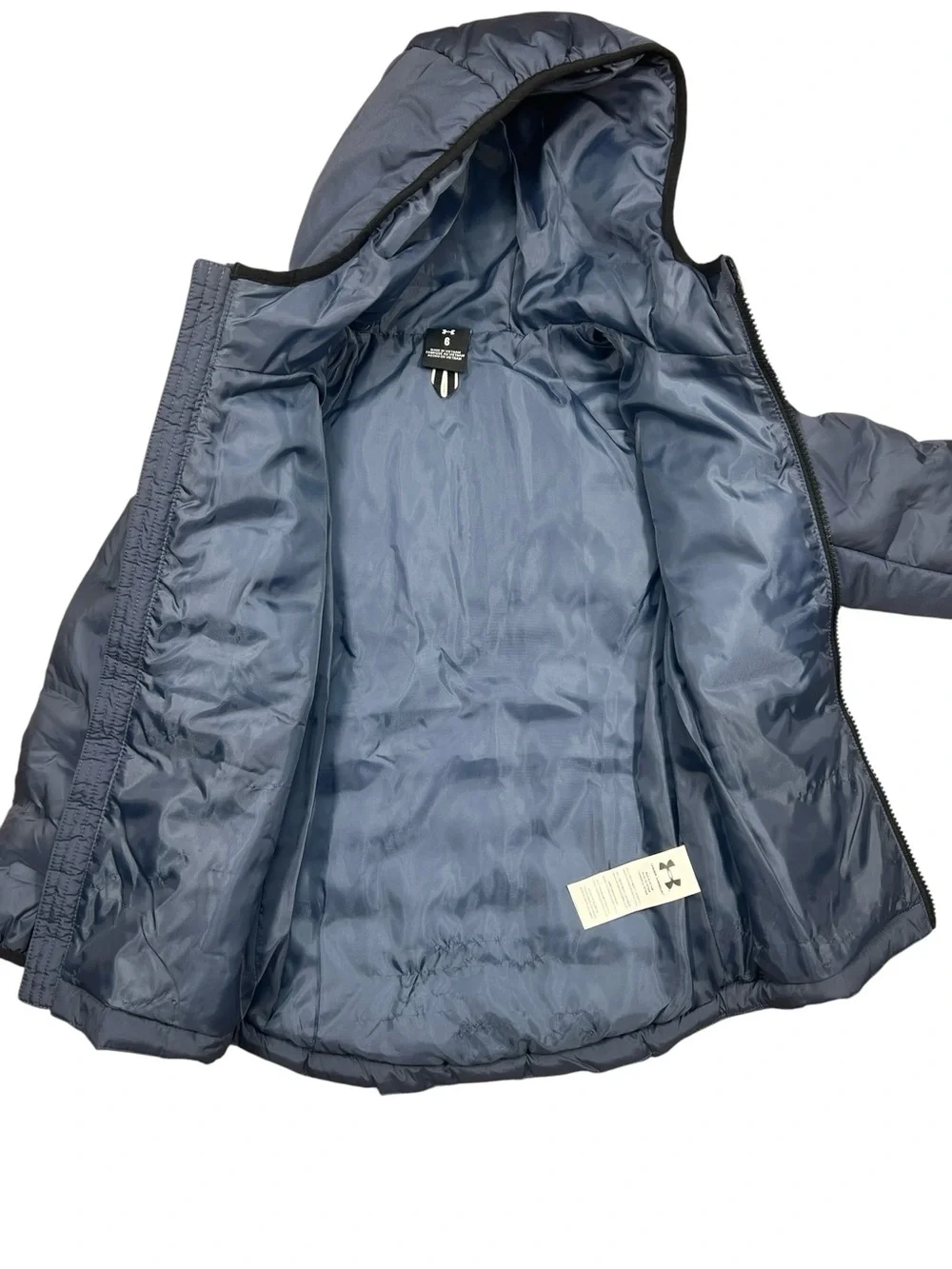 Under Armour UA Puffer Coat Boys 6 blue Winter Jacket quilted full zip hood NWT